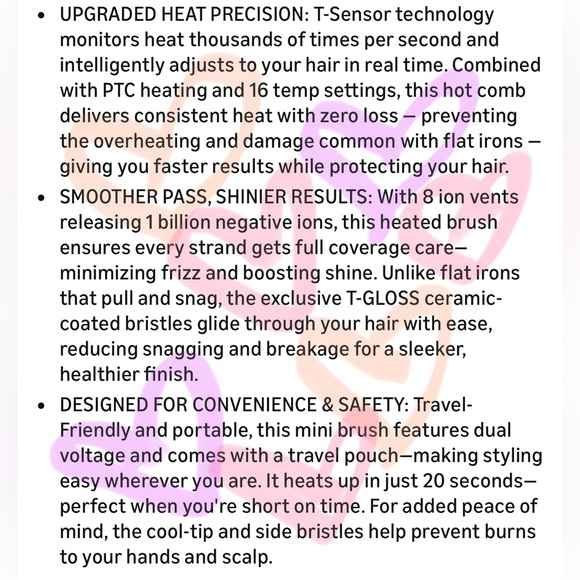 NIB! TYMO Hair Straightening Brush in Black and Red - Picture 4 of 16